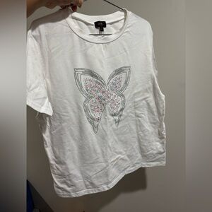 White T-Shirt with Butterfly Design